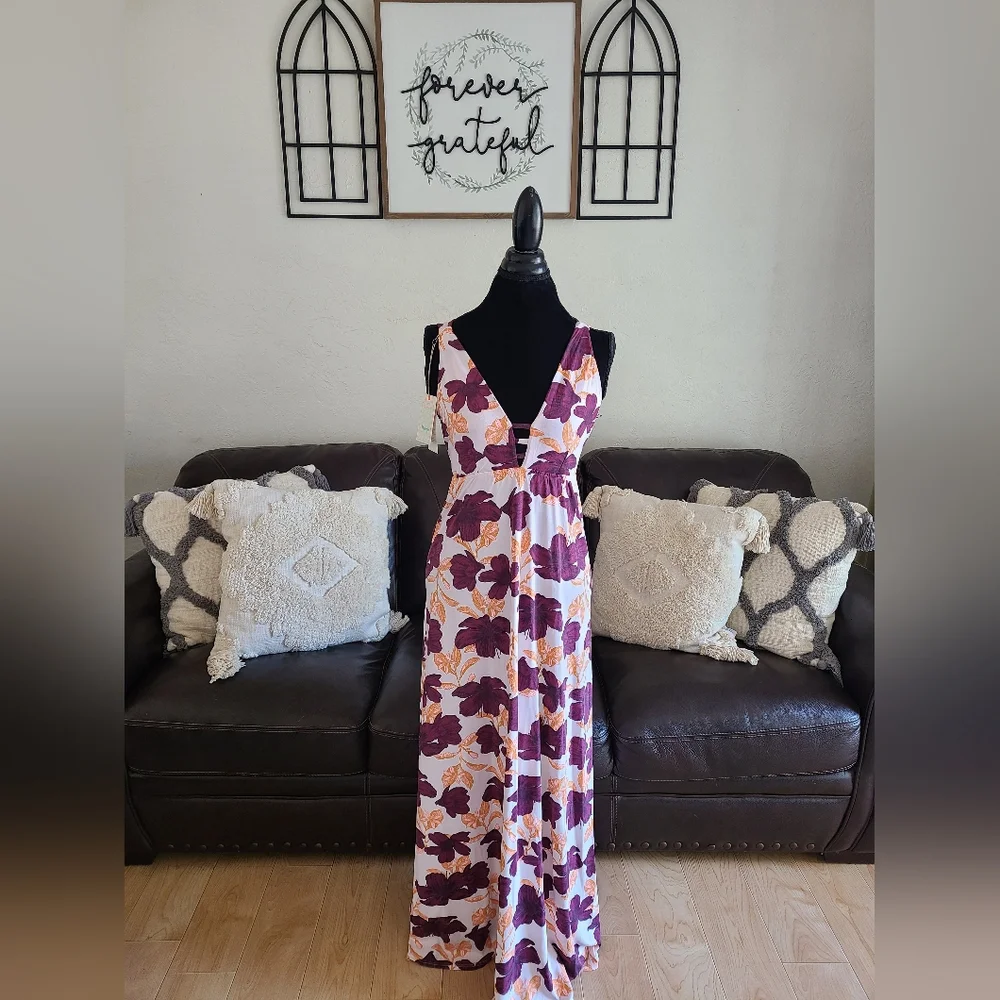Maaji‎ Floral Print Strappy Back Maxi Dress Swimsuit Cover Size M Boho Chic NWT